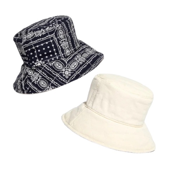 NEW Madewell Reversible Quilted Cotton Bucket Hat Twilight Cream Navy NE846 S/M - Picture 1 of 10